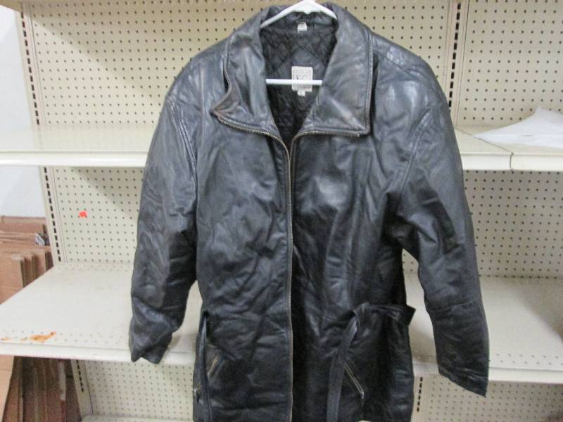 Mens belted leather coat size small...