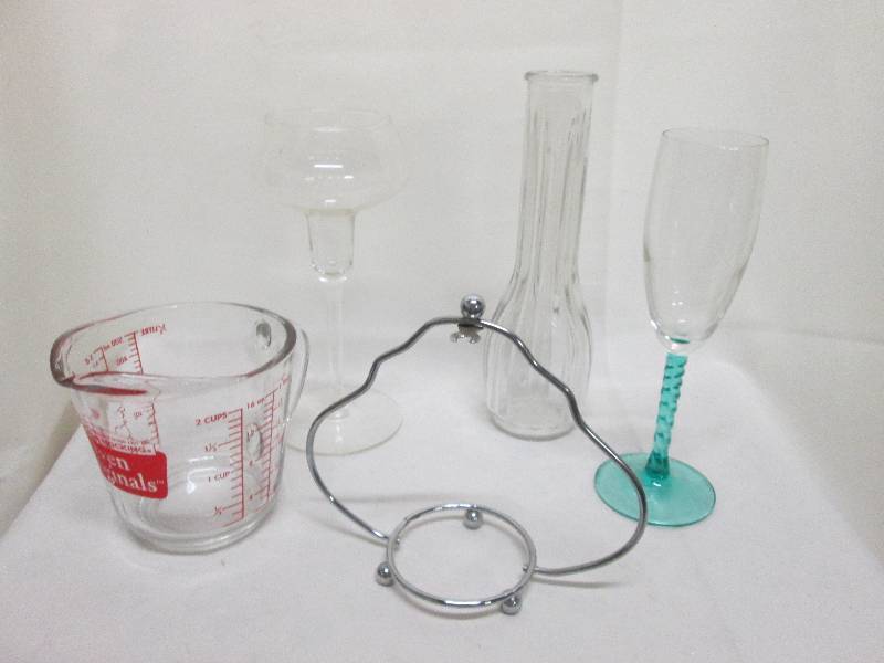 Stemware, measuring cup, glass bud ...