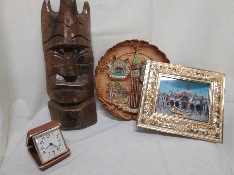 Travel alarm clock, Decorative mask...