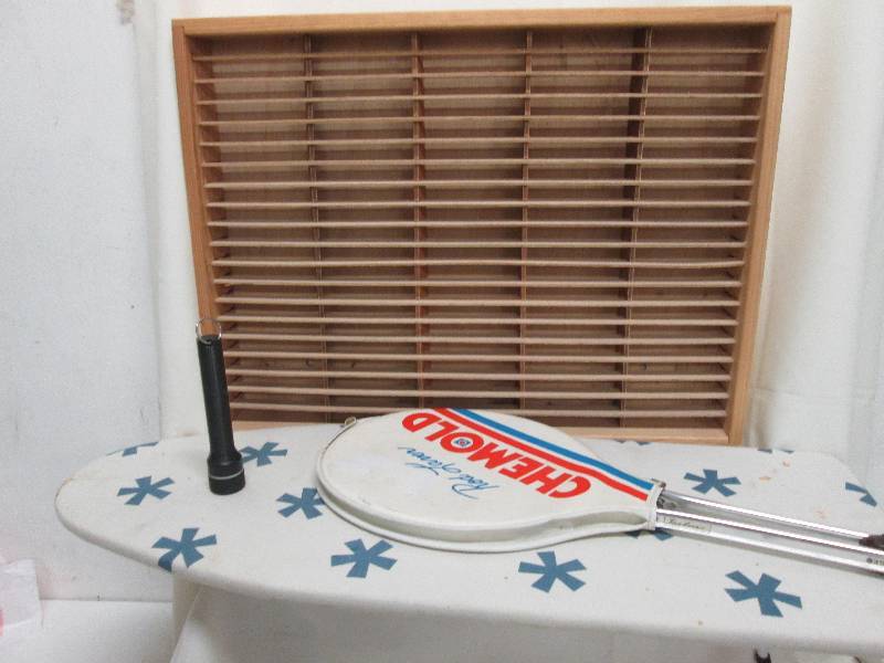 Wooden display shelf, Flash light, ...