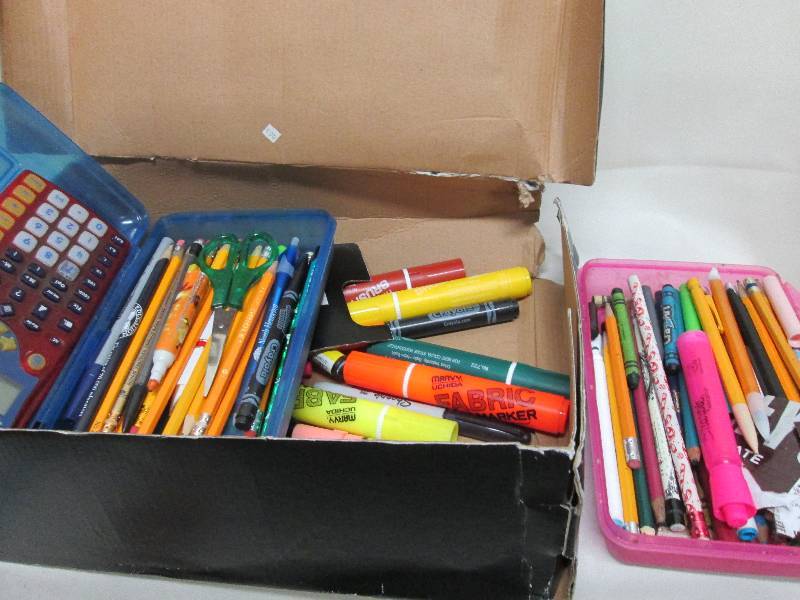 Pencils, markers, scissors, calcula...