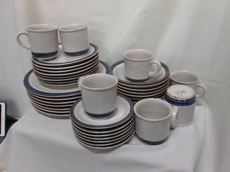 Set of bluebrown rimmed stoneware,...