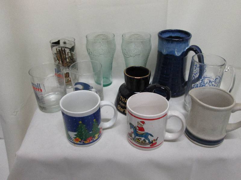 Lot of 11 assorted mugs & glasses i...