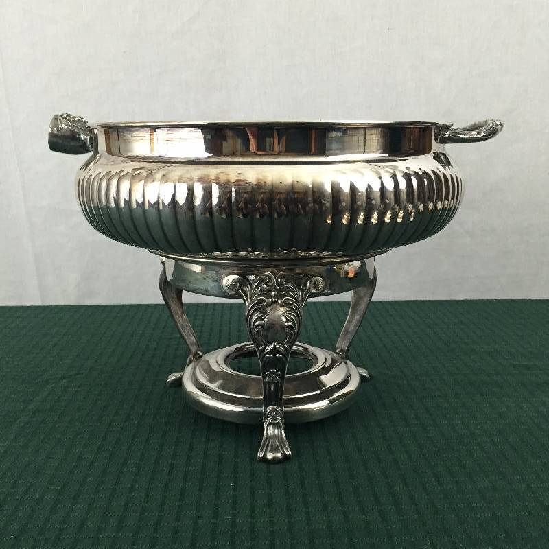 Sheridan Baroque Silver Plated Chafing Buffet Food Warming Dish With Lid Sterno Burner Footed Stand