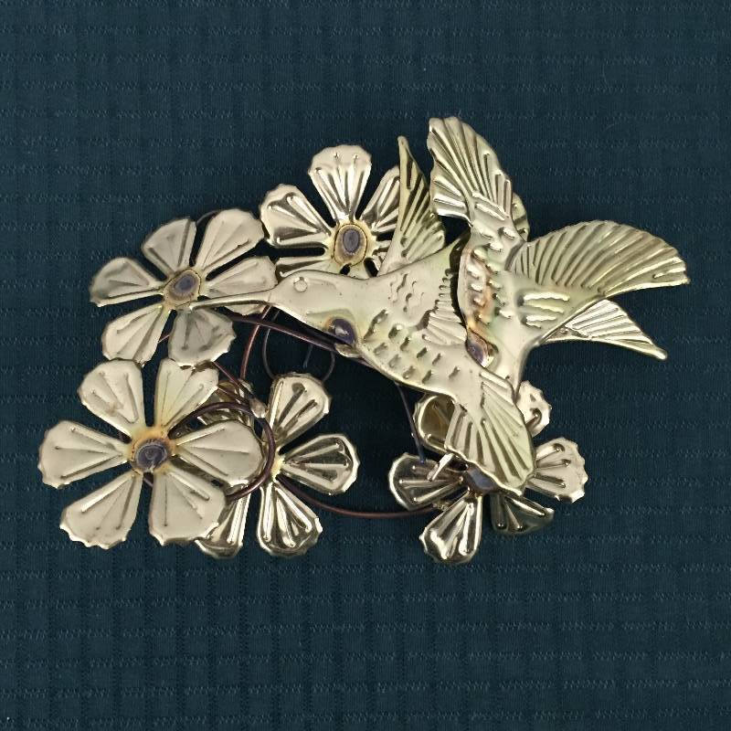 Shabby Chic Vintage HOMCO HOME INTERIORS WALL HANGING BRASS METAL ART HUMMINGBIRD BIRD & FLOWER