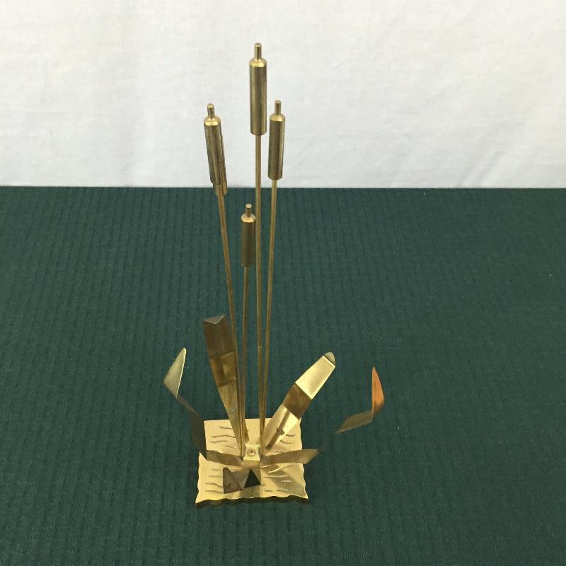 Mid Century Modern Vintage Art Deco Leonard Company Brass Cattails Brutalist Table Sculpture Statue C. Jere Style