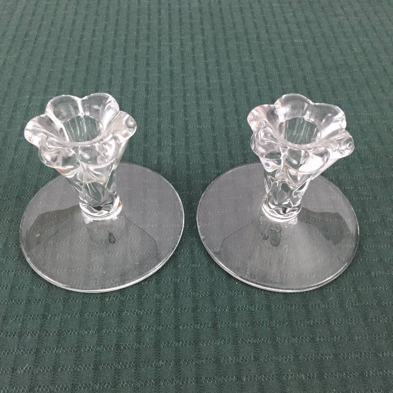 Lovely Pair Vintage Lead Crystal Tulip Petal Candle Holder Candlestick Holders