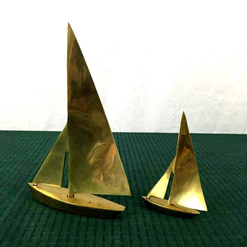 3 Piece Vintage Brass Sailboats Nautical Lake House Beach House Office Decor Ashtray Cigar Club 1950s RUSS SOLID BRASS SCHOONER DESK PAPERWEIGHT MANTEL DECOR