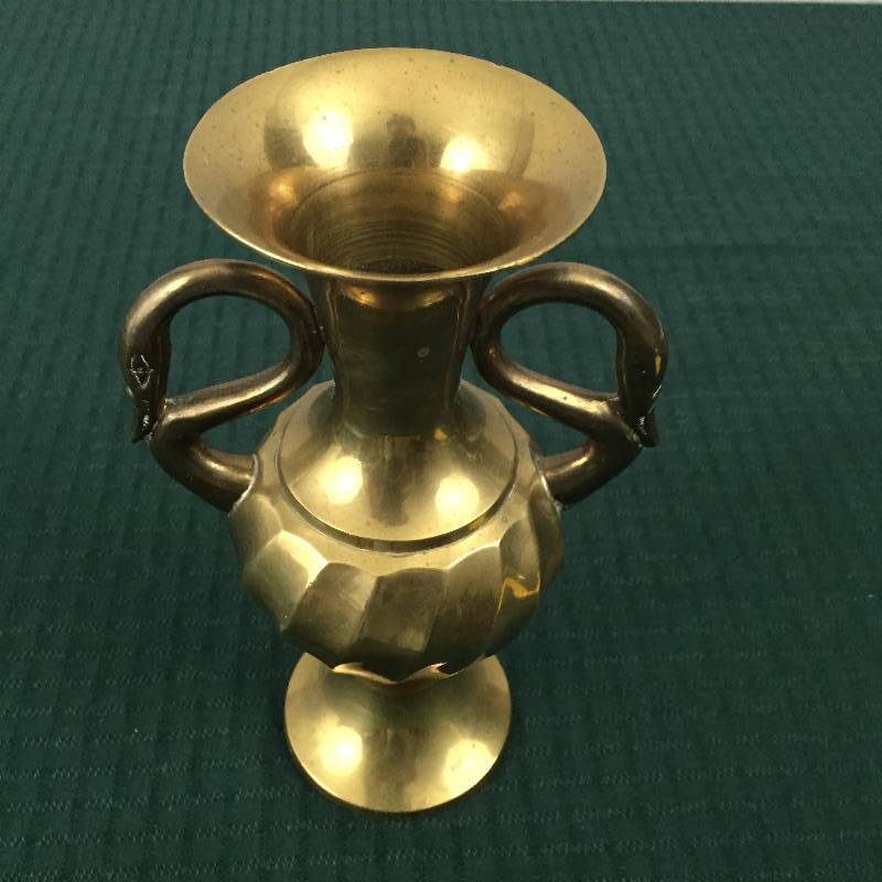 Very RARE Vintage Swan Head & Neck Handled Heavy Brass Vase - Gorgeous Condition