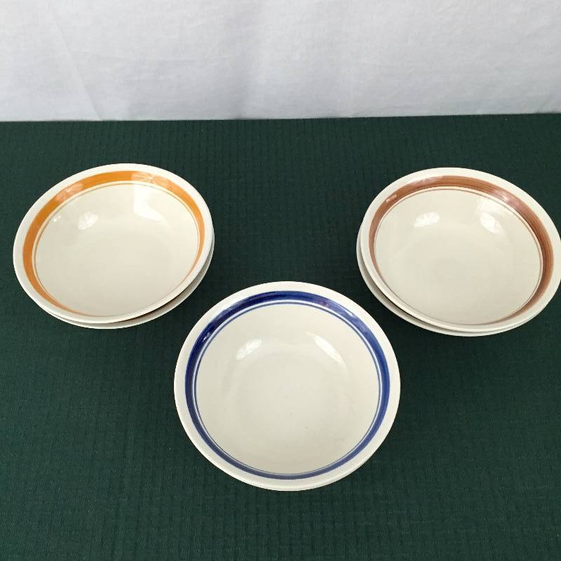 6 Vintage Retro Orange Blue Brown Vegetable Side Dish Serving Pasta Bowls