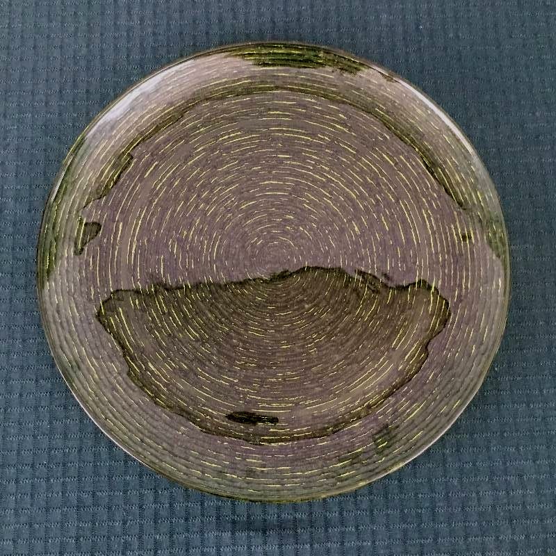 Vintage 14 Large Anchor Hocking Soreno Avocado Green Bark Wicker Look Art Glass Serving Platter Lovely