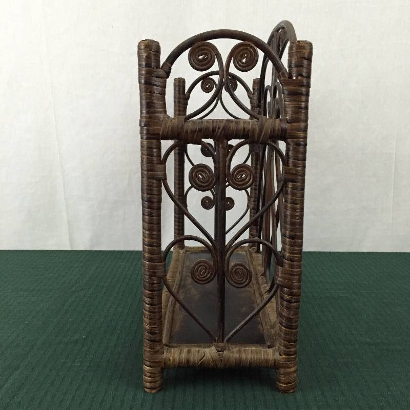 Antique Vintage Rattan Wrapped Bamboo Wicker Wood Slat Scrolled Ornate Wall Shelf Shelving Unit - Has wear but considering it age...owned by a couples Grandmother.