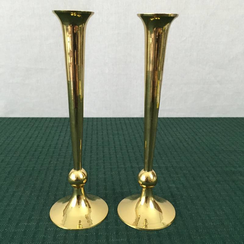 Mid Century Danish Modern Retro Mod Parzinger Style Pair Heavy Brass Candlestick Holders - Fabulous & Lacquered to Resist Tarnish