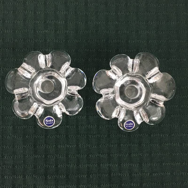RARE Pair (2) Vintage Kosta Boda Sweden Krinolin Flower Power Candle Holders Designers Ann & Goran Warff w Labels