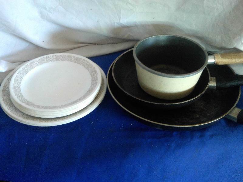 Dishes and pots and pans