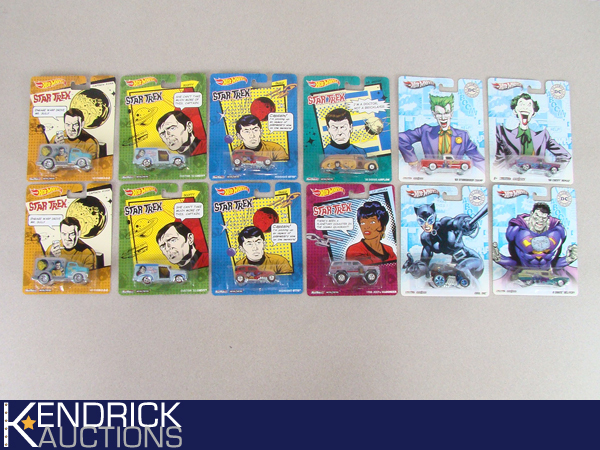 12 MINT ON CARD Hot Wheels Pop Culture Star Trek, and DC Comics