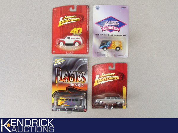 4 MINT ON CARD Johnny Lightning Cars with White Lightning Car
