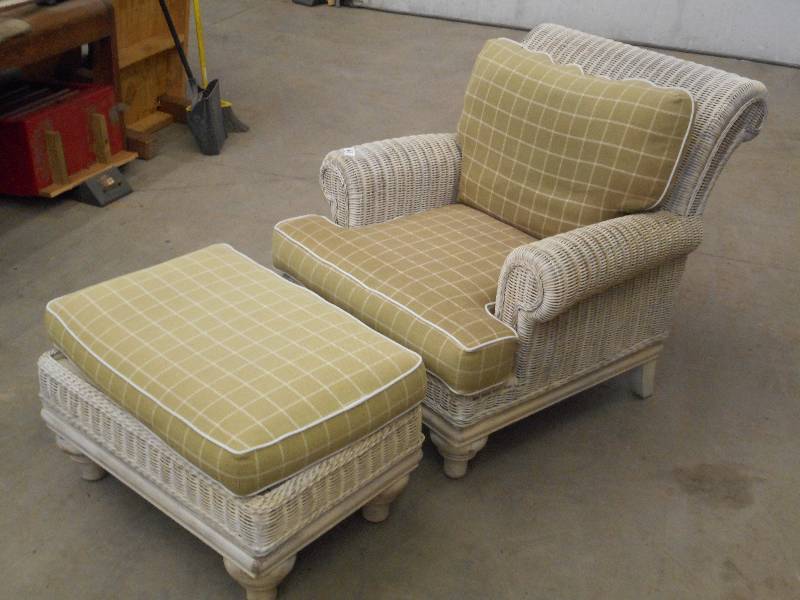 Wicker-Weave Patio Chair With Ottom...