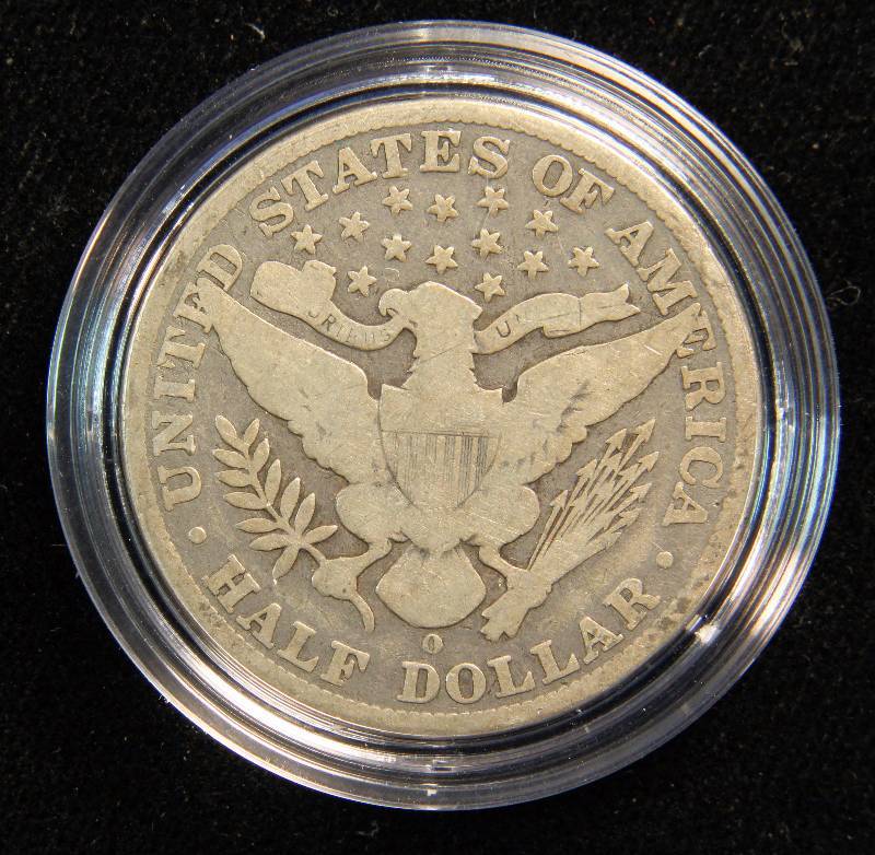 1908-O BARBER SILVER HALF DOLLAR IN AIRTITE HOLDER