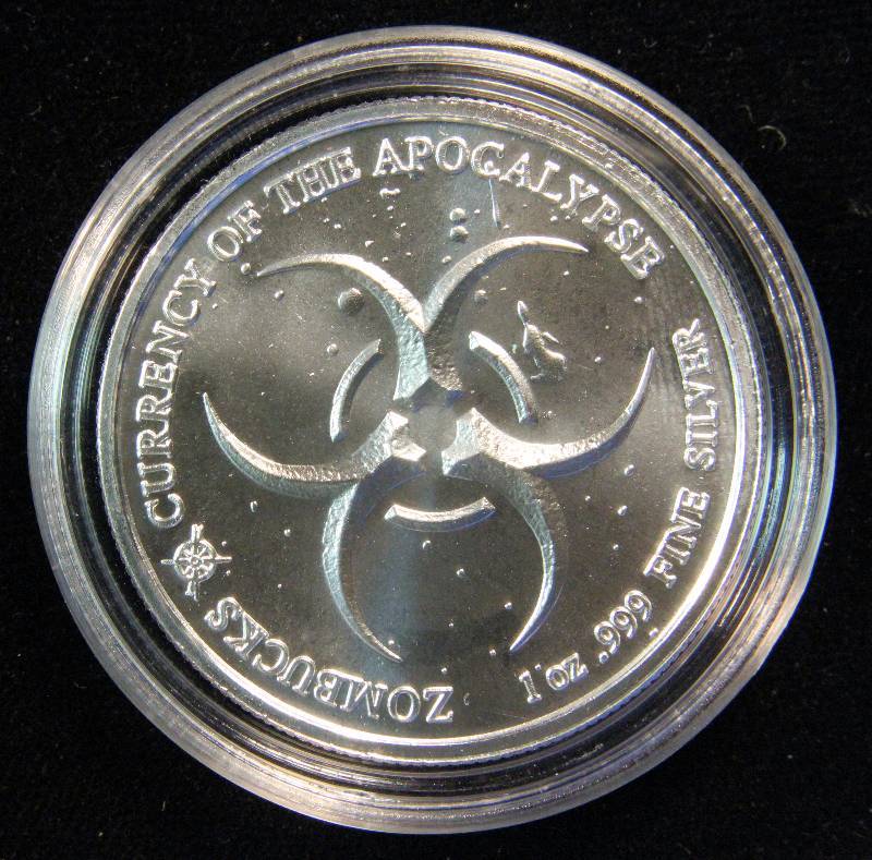 1 TROY OZ. .999 FINE SILVER ZOMBUCKS THE SAINT APOCALYPSE ROUND IN AIRTITE HOLDER