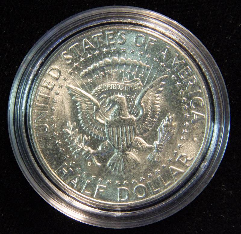 1964-D KENNEDY SILVER HALF DOLLAR UNC. IN AIRTITE HOLDER