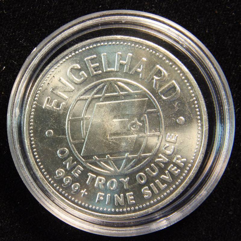 1 TROY OZ. .999 FINE SILVER PROSPECTOR ROUND 1982 ENGELHARD IN AIRTITE HOLDER