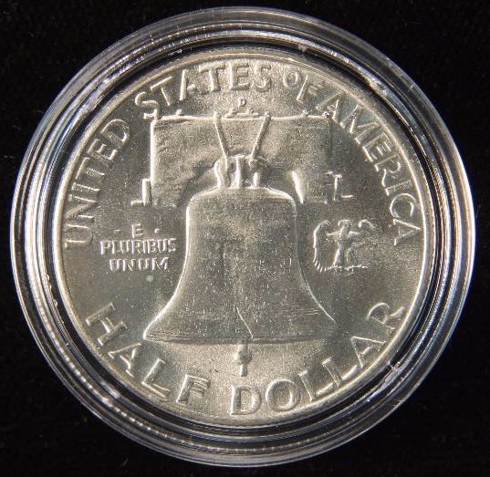 1961-D FRANKLIN SILVER HALF DOLLAR UNC IN AIRTITE HOLDER