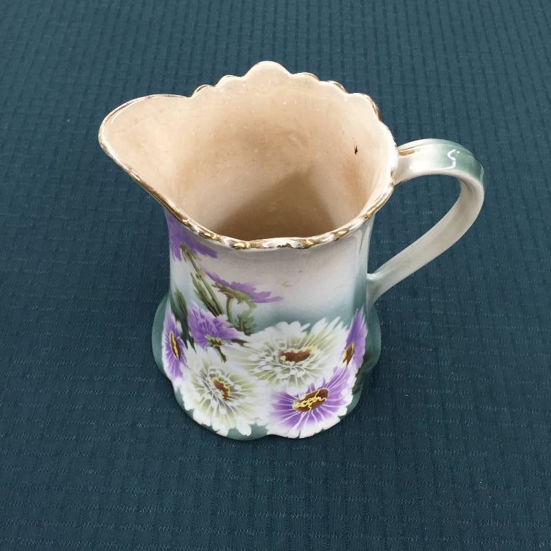 lot 82 image: WOW $$ Keller & Guerin FRANCE ANTIQUE K & G LUNEVILLE FRENCH FLORAL WITH 24K GOLD LEAF TRIM WATER PITCHER