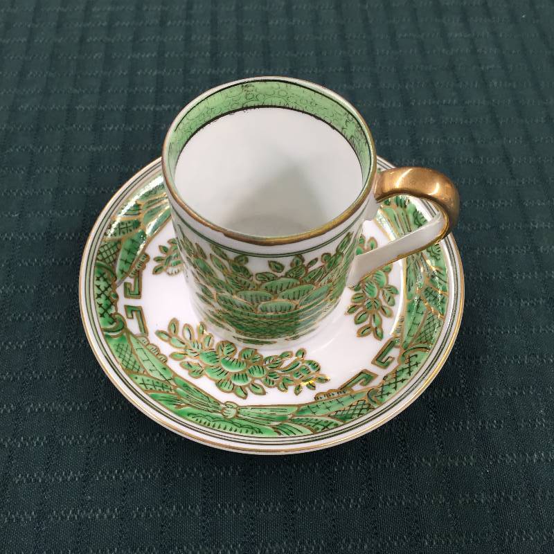 lot 104 image: Charming Vintage Andrea by Sadek Handpainted Green Demitasse Cup & Saucer Set Espresso 6285 - Excellent