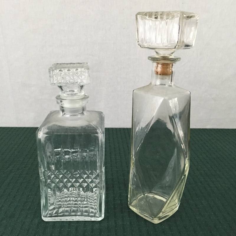 lot 55 image: 2 Vintage Glass or Crystal Decanter Bottles with Stoppers - No Chips or Cracks