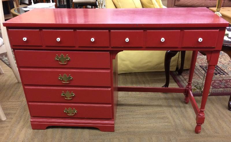 lot 113 image: Ultra RED Shabby Cottage Farmhouse Chic Quality Vintage Pennsylvania House Writing Desk with Deep Drawers
