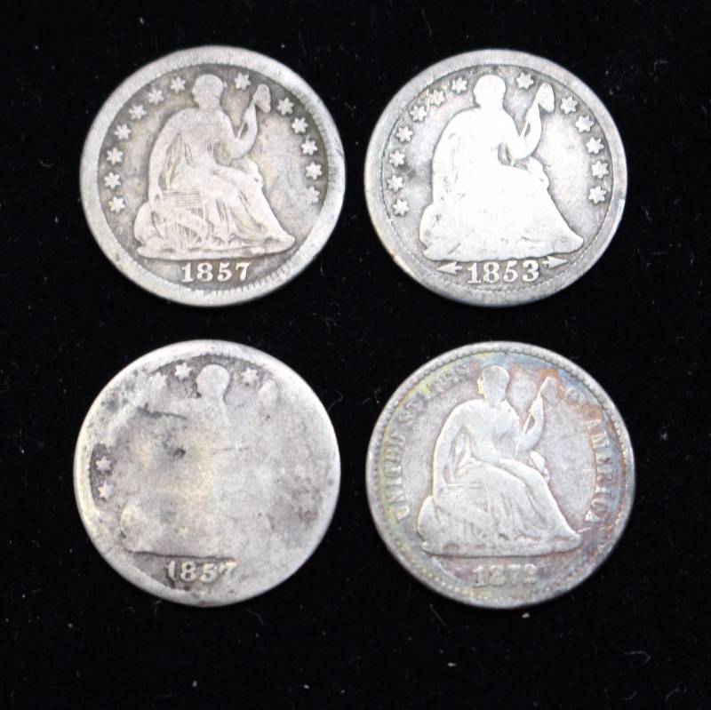 Lot of (4) Seated Liberty Half Dimes
