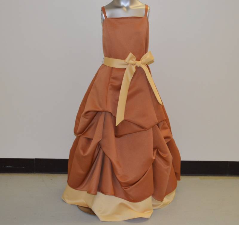 lot 98 image: Tan over Mustard Yellow Flower Girl Dress