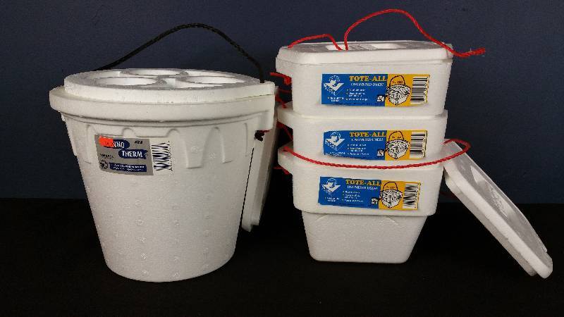 lot 93 image: Group of (4) Bait Buckets & Totes