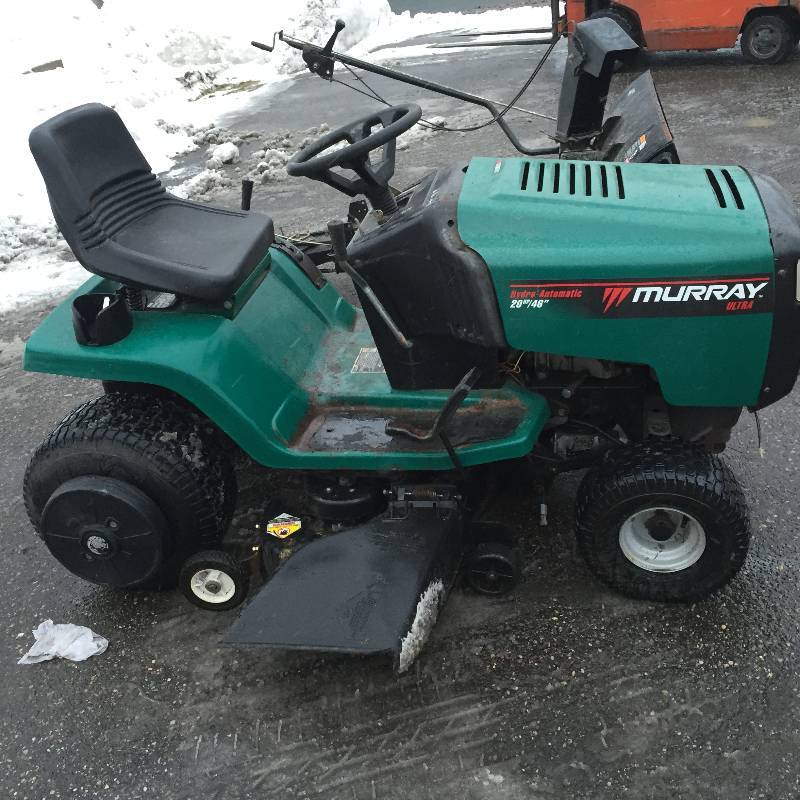 Murray Ultra 46 20 HP  Hydro Automatic Riding Mower with snow plow attachment - Runs and drives well. Battery may need  to be replace soon.
