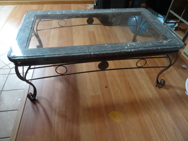 Marble like solid Coffee table- Note missing orginal glass