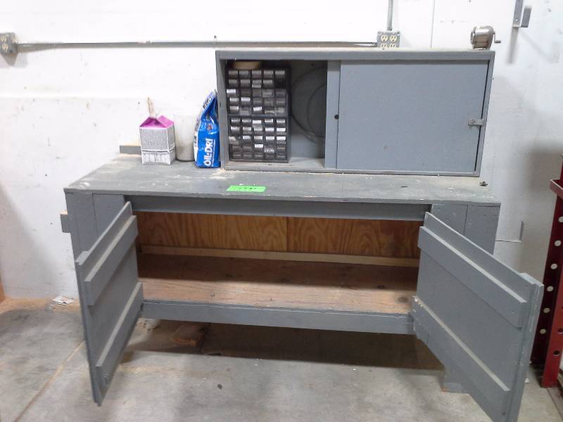 Workbench with underneath storage and organizing cabinet