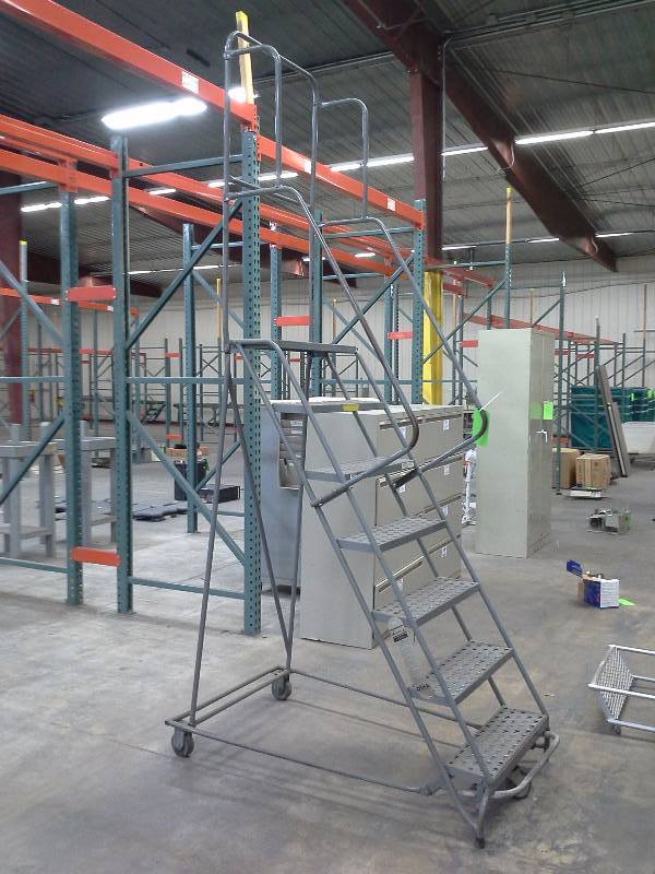 Steel rolling warehouse ladder