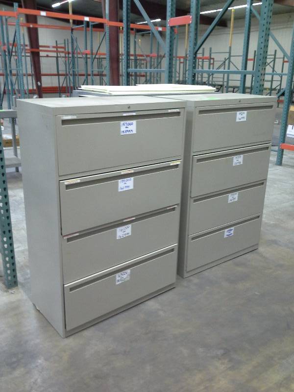 Wooden shelf and pair of lateral file cabinets