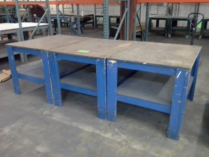 (3) blue wooden tables