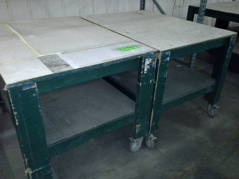 Pair of rolling tables, wooden