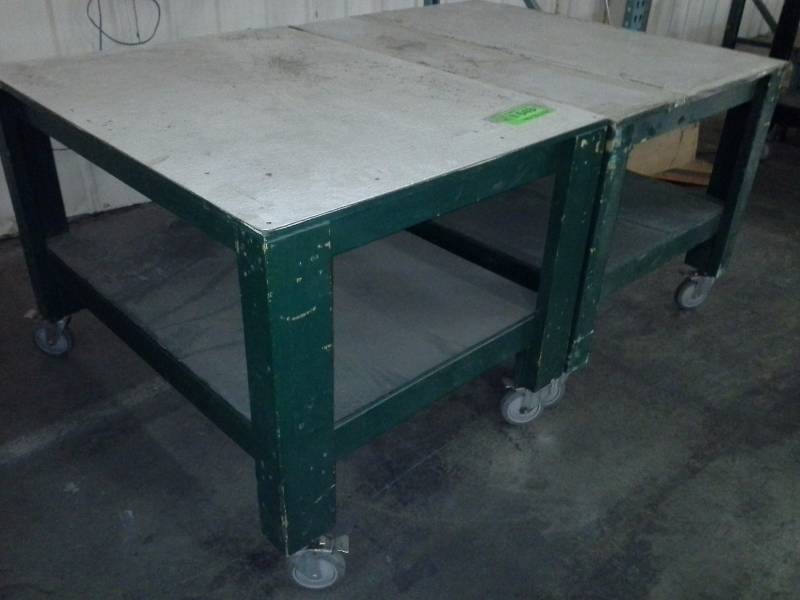 Pair of rolling tables, wooden
