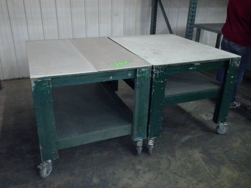 Pair of rolling tables, wooden