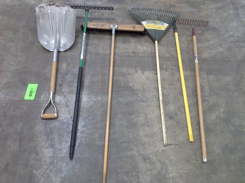 Rakes, brooms and shovel lot