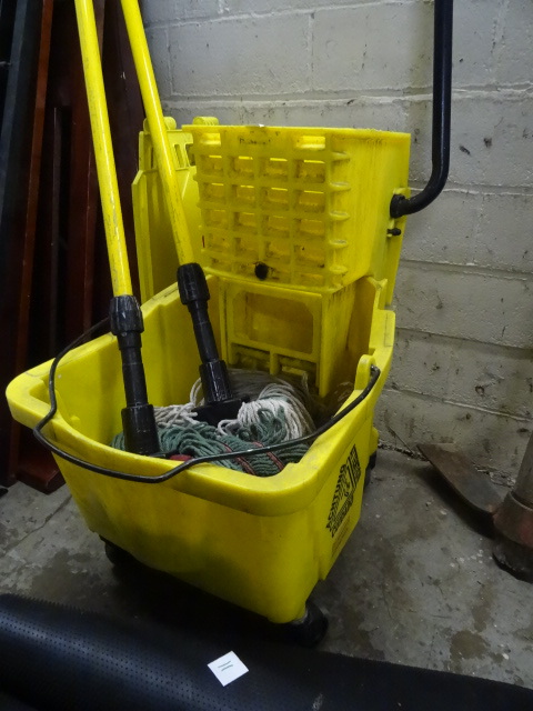 Mop Bucket and Wet Floor Sign