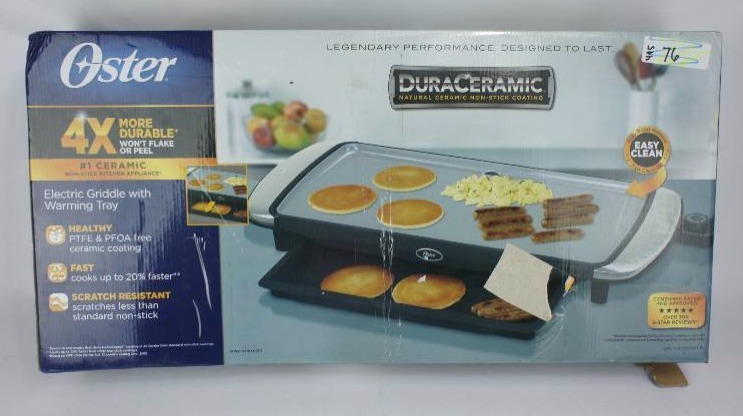 lot 76 image: Oster� DuraCeramic 10� x 20� Electric Griddle wWarming Tray, CKSTGRFM20-ECO