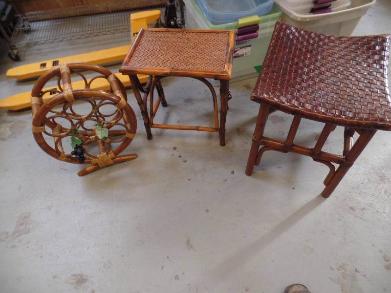 Woven leather strapping stool and Wine Rack