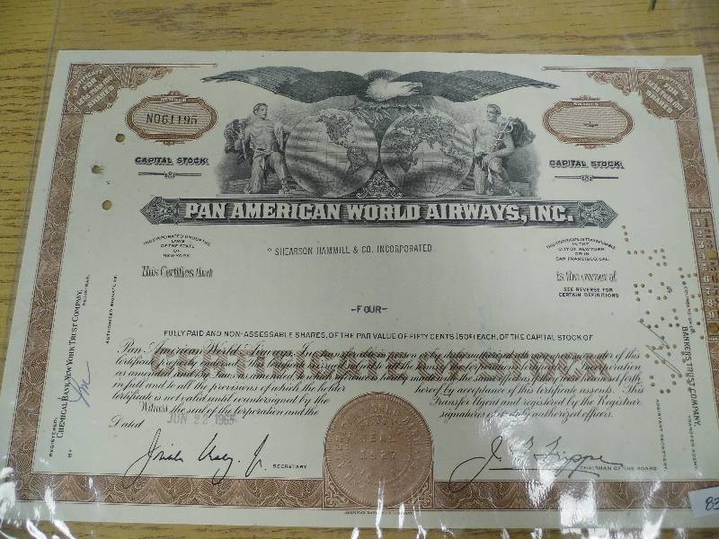 Pan Am Airways Stock Certificate