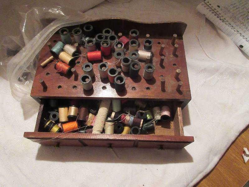 vintage wooden thread holder