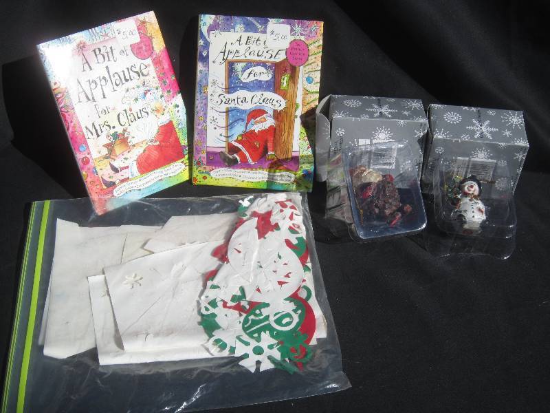Christmas Lot - 2 Resin Ornaments, 2 Christmas Books and Really Cute Window Stickup